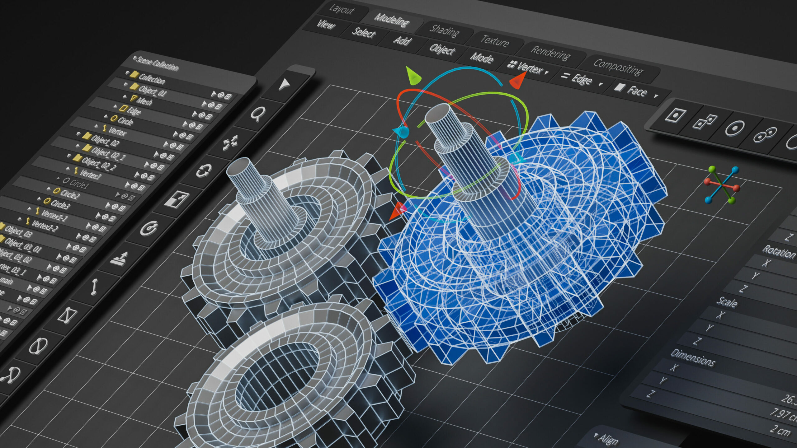 Inžiniersky návrhár 3D CAD softvérový program Priemyselný model motora mechanický rozmerový digitálny výrobný inžinier počítačová obrazovka. 3D vykresľovanie.